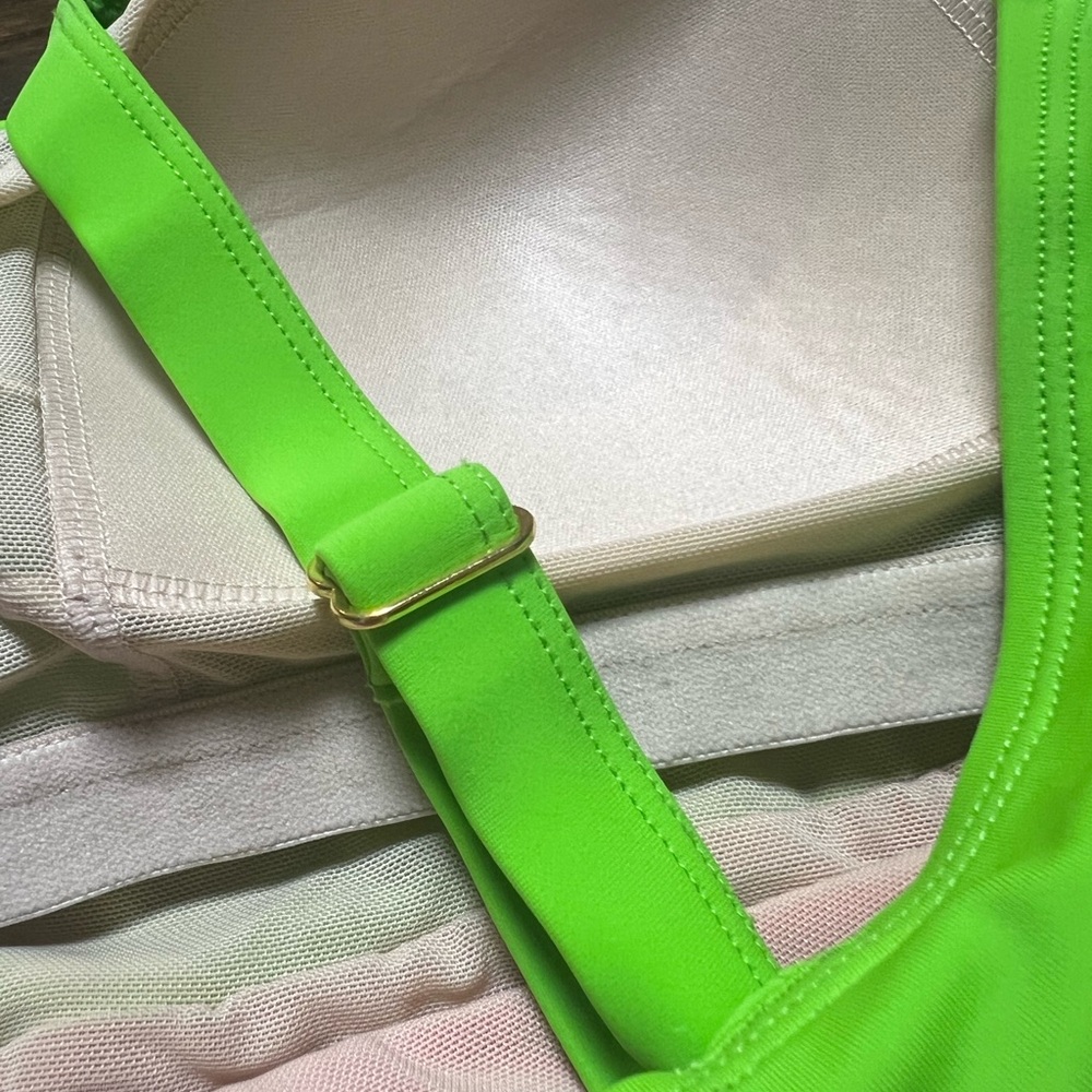 Swimsuits for All , size 12 lime hot pink and bright blue color block swimsuit - Picture 10 of 13